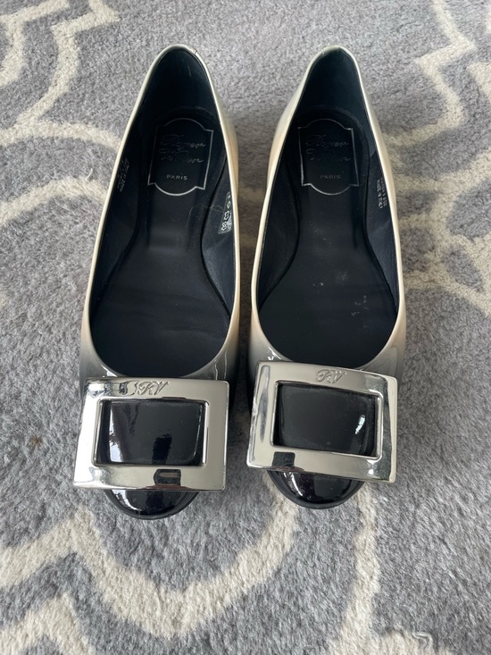 Roger Vivier Shoes - Roger Vivier Two-Tone Patent Leather Ballet Flats with Silver Buckles
